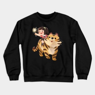 Girl with a tiger Crewneck Sweatshirt